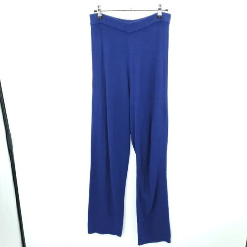 VTG 90s Matching Knit Polo Sweater/Pull On Full Length Straight Pants Set M Blue